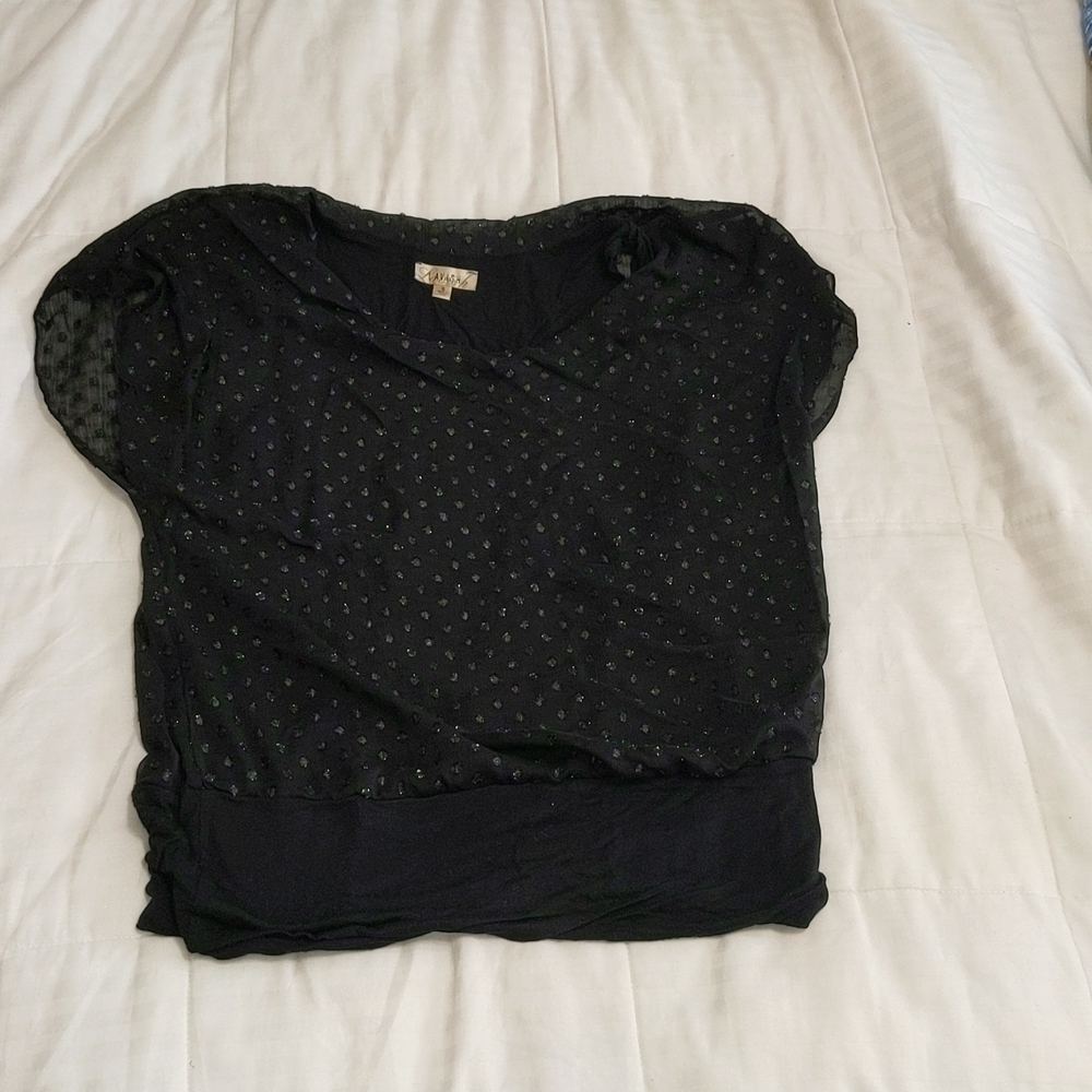 𝅺lavish Black sparkly top with banded waist